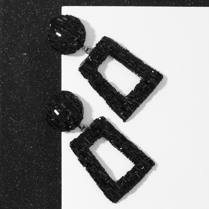 Серьги со стразами "Затмение" трапеция, цвет чёрный