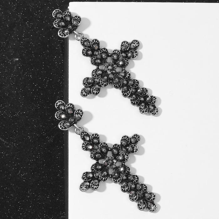 Серьги со стразами "Крест" ажур, цвет серый в чернёном серебре
Серьги со стразами "Крест" ажур, цвет серый в чернёном серебре