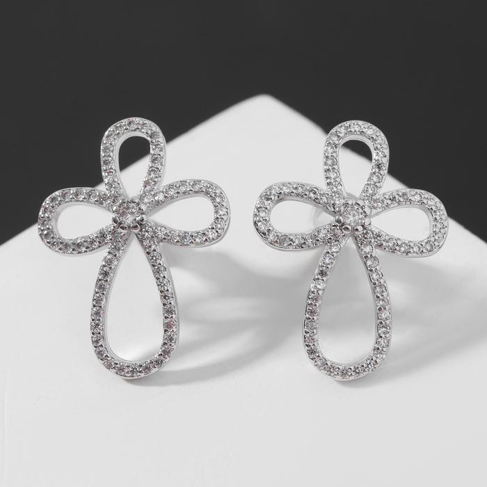 Серьги со стразами "Крест" дуги, цвет белый в серебре 
Серьги со стразами "Крест" дуги, цвет белый в серебре