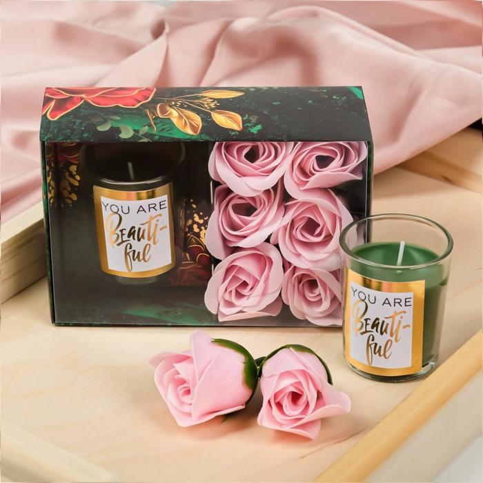 Свеча в стакане и мыльные лепестки You are Beautiful, аромат цветочный
Свеча в стакане и мыльные лепестки You are Beautiful, аромат цветочный