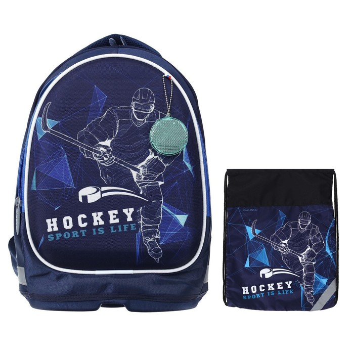 фото Рюкзак каркасный школьный calligrata "хоккей" + мешок для обуви, 39 х 28 х 18 см