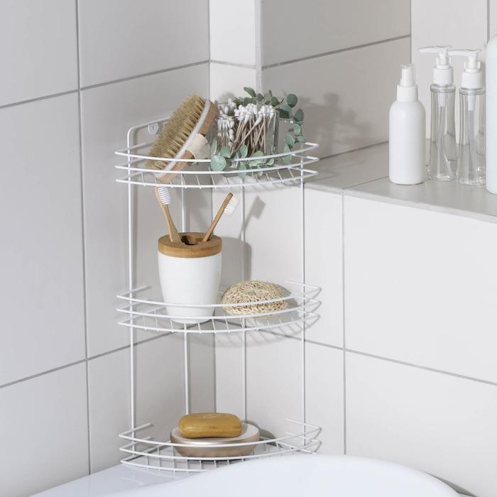 Полка для ванной угловая 3-х ярусная, 19×19×41 см, цвет белый
Полка для ванной угловая 3-х ярусная, 19×19×41 см, цвет белый