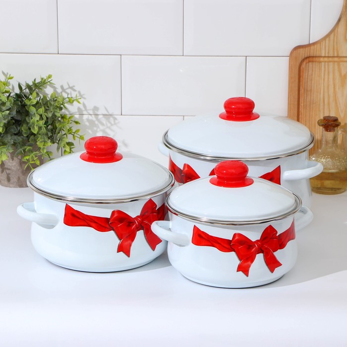 Набор кастрюль «Бант», 3 предмета: 2 л, 3 л, 4 л, цвет белый
Набор кастрюль «Бант», 3 предмета: 2 л, 3 л, 4 л, цвет белый