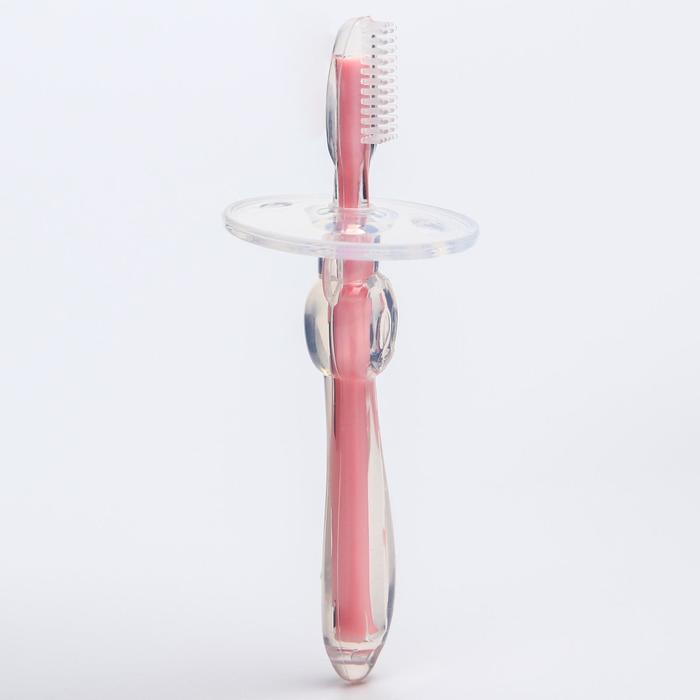 фото Детская зубная щетка-массажер, силиконовая, «первые зубки», с ограничителем, цвет розовый uviton