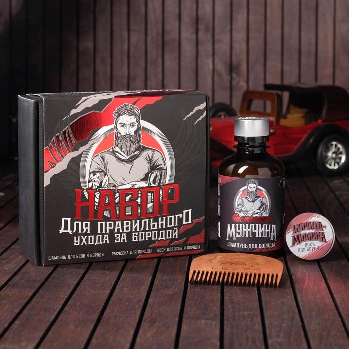 Набор шампунь, воск и расческа для усов и бороды «Для правильного ухода», 14 х 15 см