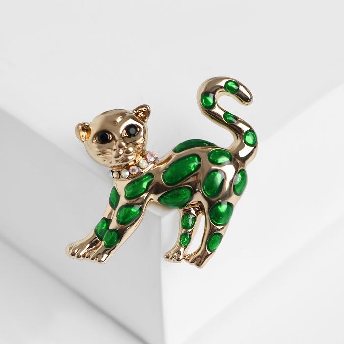 Брошь "Кошка пятнистая", цвет зелёный в кофейном золоте 
Брошь "Кошка пятнистая", цвет зелёный в кофейном золоте