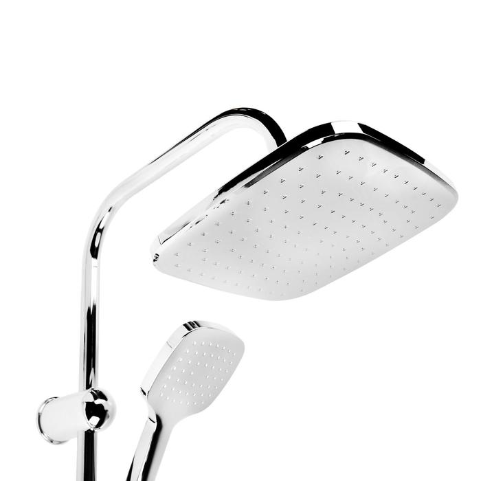 фото Душевая система zein z1004, тропическая и ручная лейка, шланги, стойка, мыльница, хром