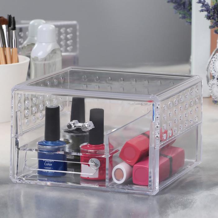 Органайзер для хранения маникюрных/косметических принадлежностей, 2 выдвижные секции, 17 × 14 × 10 см, цвет прозрачный
Органайзер для хранения маникюрных/косметических принадлежностей, 2 выдвижные секции, 17 × 14 × 10 см, цвет прозрачный