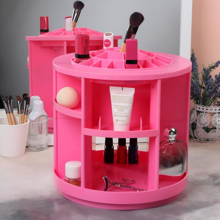 фото Вращающийся органайзер для хранения косметических принадлежностей, d 26 × 27,5 см, 3 уровня, цвет розовый