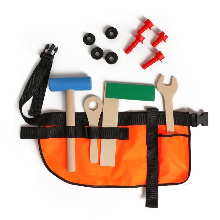 Набор инструментов с поясом (молоток, ключ, отвертка, уголок, болты, гайки)
Набор инструментов с поясом (молоток, ключ, отвертка, уголок, болты, гайки)
