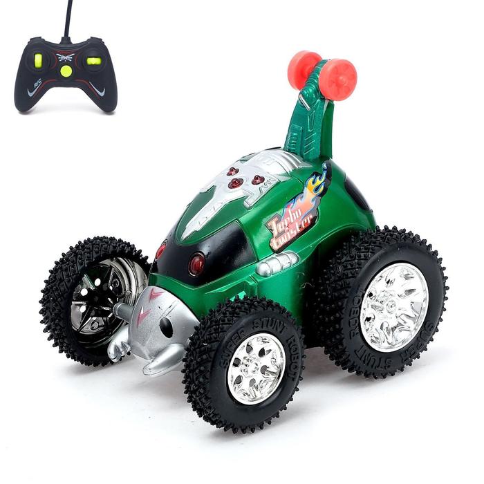 Машина радиоуправляемая «Перевёртыш», работает от батареек, световые эффекты, цвет зелёный