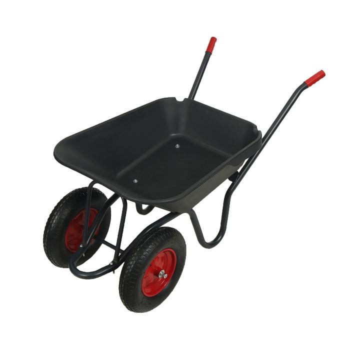 фото Тачка садовая, двухколёсная: груз/п 150 кг, объём 90 л, пневмоколесо, корыто из пластика, чёрная