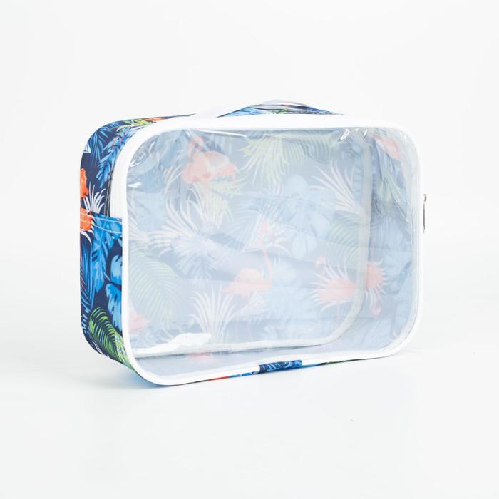 фото Косметичка, отдел на молнии, цвет синий, «тропики»