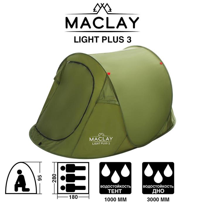 Палатка туристическая LIGHT PLUS 3, размер 280 х 180 х 95 см, однослойная
Палатка туристическая LIGHT PLUS 3, размер 280 х 180 х 95 см, однослойная