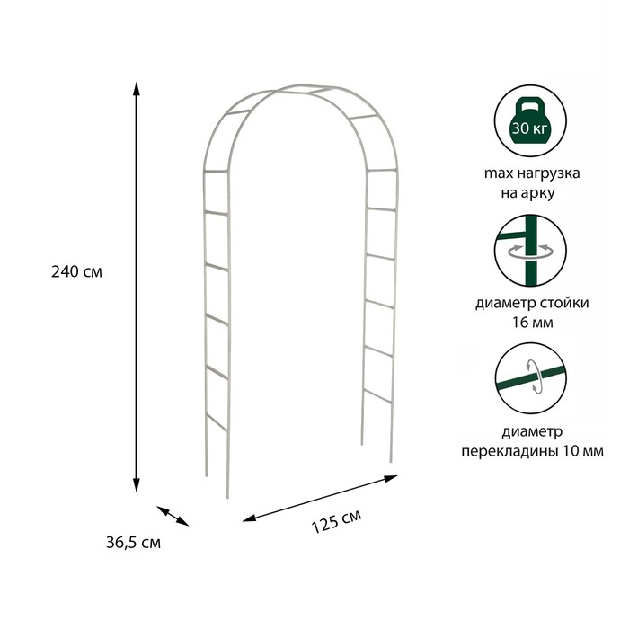 Арка садовая, разборная, 240 × 125 × 36,5 см, металл, белая, «Свадебная»
Арка садовая, разборная, 240 × 125 × 36,5 см, металл, белая, «Свадебная»
