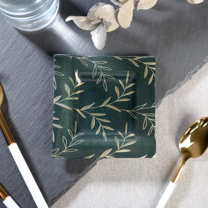 Блюдце квадратное «Листики», стекло, 10х10 см 
Блюдце квадратное «Листики», стекло, 10х10 см