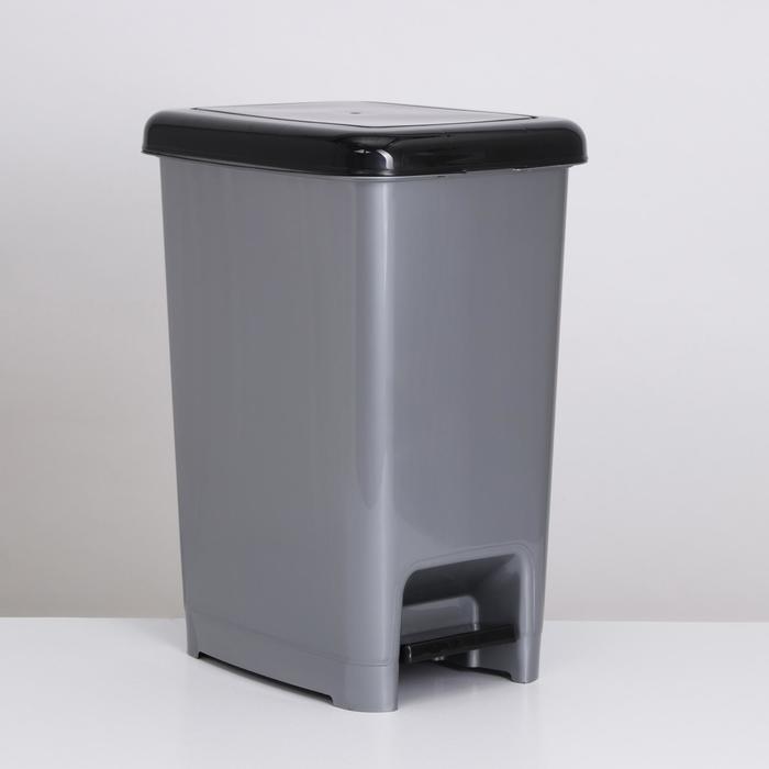 фото Ведро для мусора с педалью ddstyle «слим», 40 л, цвет серо-чёрный