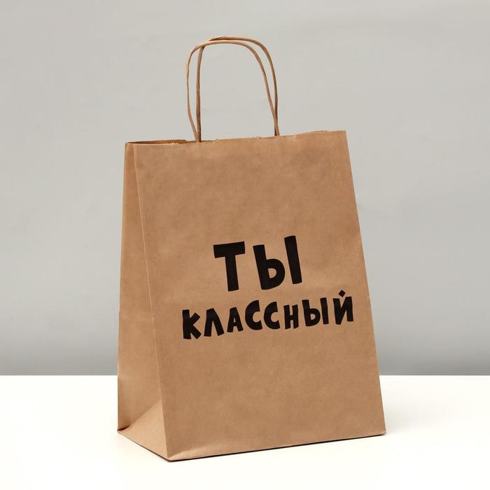 Пакет подарочный «Ты классный», крафт, 24 х 10 х 30 см
Пакет подарочный «Ты классный», крафт, 24 х 10 х 30 см