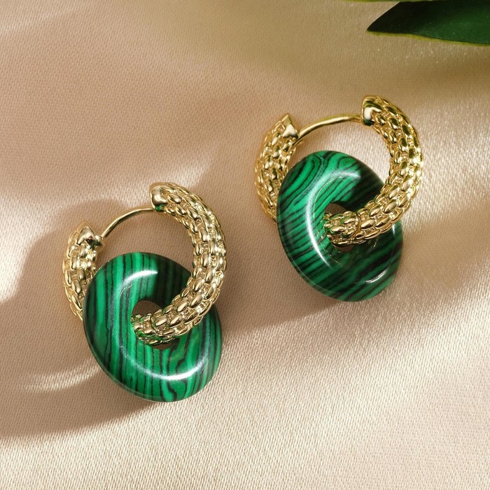 Серьги-бублики "Малахит" рептилия, в золоте
Серьги-бублики "Малахит" рептилия, в золоте