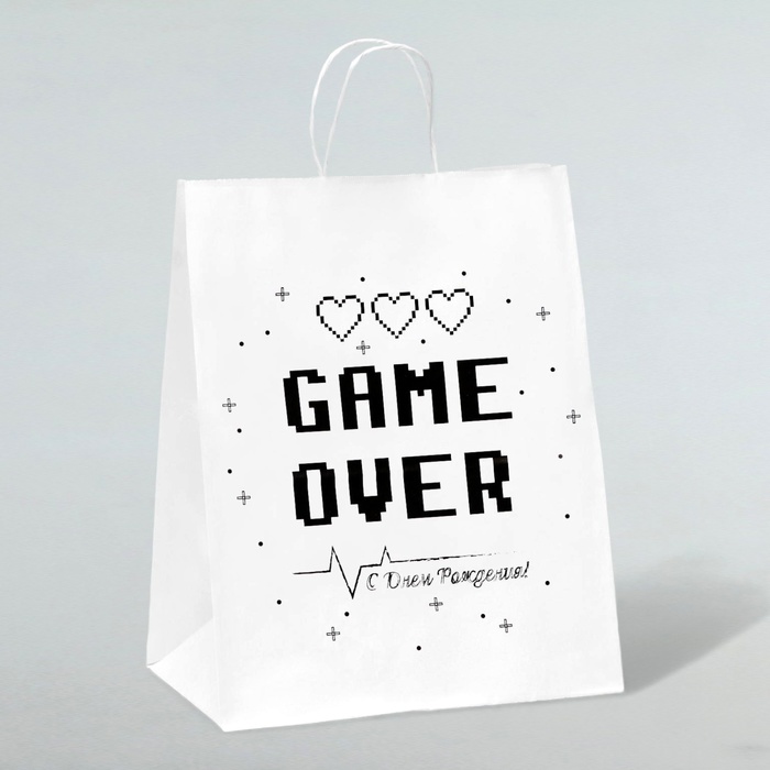 Пакет подарочный с приколами, крафт «Game Over», белый, 24 х 10,5 х 32 см 
Пакет подарочный с приколами, крафт «Game Over», белый, 24 х 10,5 х 32 см