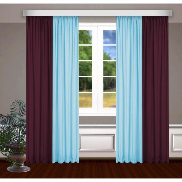 Шторы, размер, 145 х 270 см - 2 шт., цвет голубой/бордо 
Шторы, размер, 145 х 270 см - 2 шт., цвет голубой/бордо