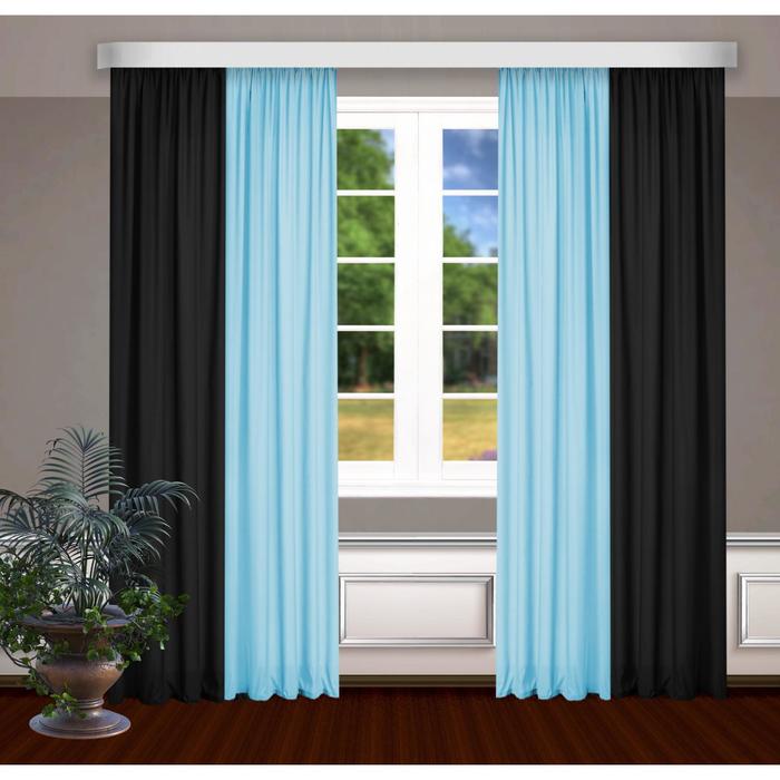 Шторы, размер, 145 х 270 см - 2 шт., цвет голубой/черный
Шторы, размер, 145 х 270 см - 2 шт., цвет голубой/черный