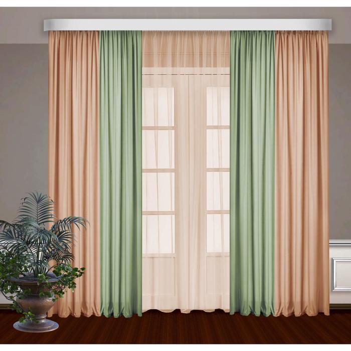 Шторы, размер, 145 х 270 см - 2 шт., тюль 300 х 270 см, цвет фисташка/персик
Шторы, размер, 145 х 270 см - 2 шт., тюль 300 х 270 см, цвет фисташка/персик