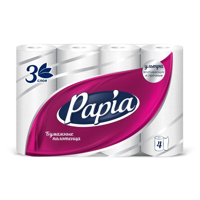 Полотенца бумажные Papia, 3 слоя, 4 рулона
Полотенца бумажные Papia, 3 слоя, 4 рулона
