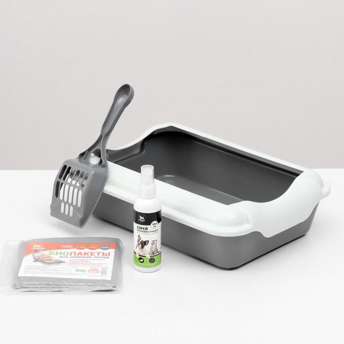 Набор: туалет с бортом; совок; биоразлагаемые пакеты, 10 шт; спрей для приучения 150мл
Набор: туалет с бортом; совок; биоразлагаемые пакеты, 10 шт; спрей для приучения 150мл