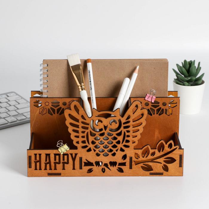 фото Органайзер карандашница с отсеком под бумаги «сова», 24 х 12,4 х 11,4 см