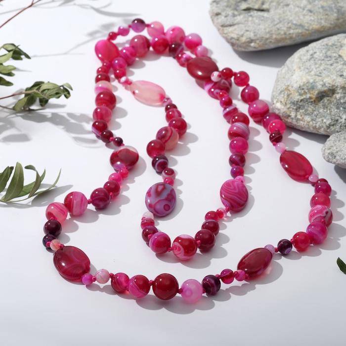 фото Бусы овал через шарики "агат розовый", 130см