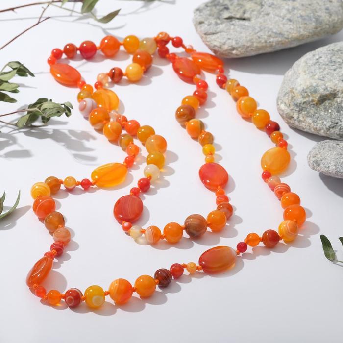 фото Бусы овал через шарики "агат оранжевый", 130см