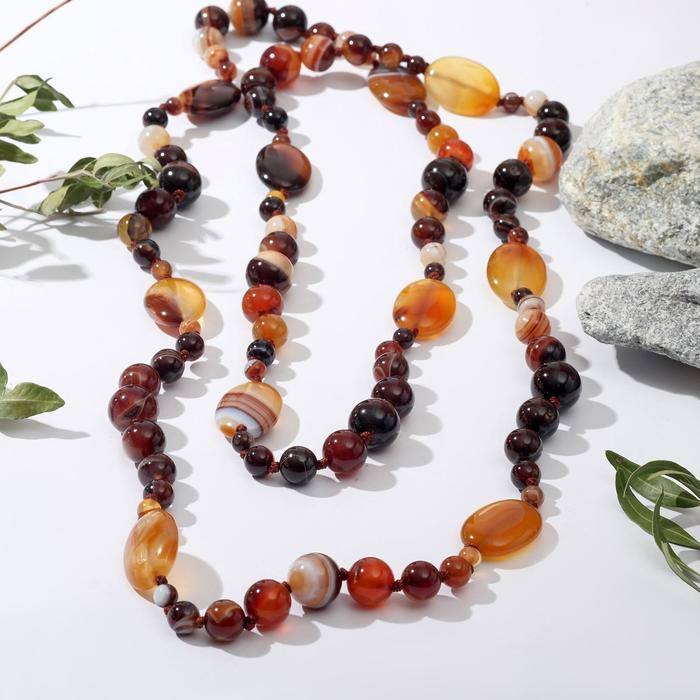 фото Бусы овал через шарики "агат коричневый", 130см