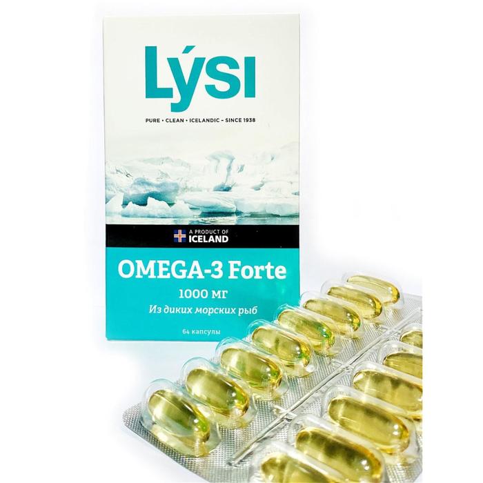Рыбий жир Lysi Омега-3 форте из диких морских рыб, 64 капсулы