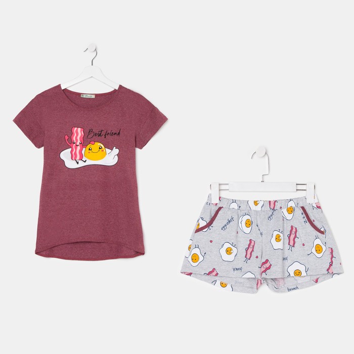 Костюм женский (футболка, шорты) цвет бордовый, размер 52 
Костюм женский (футболка, шорты) цвет бордовый, размер 52