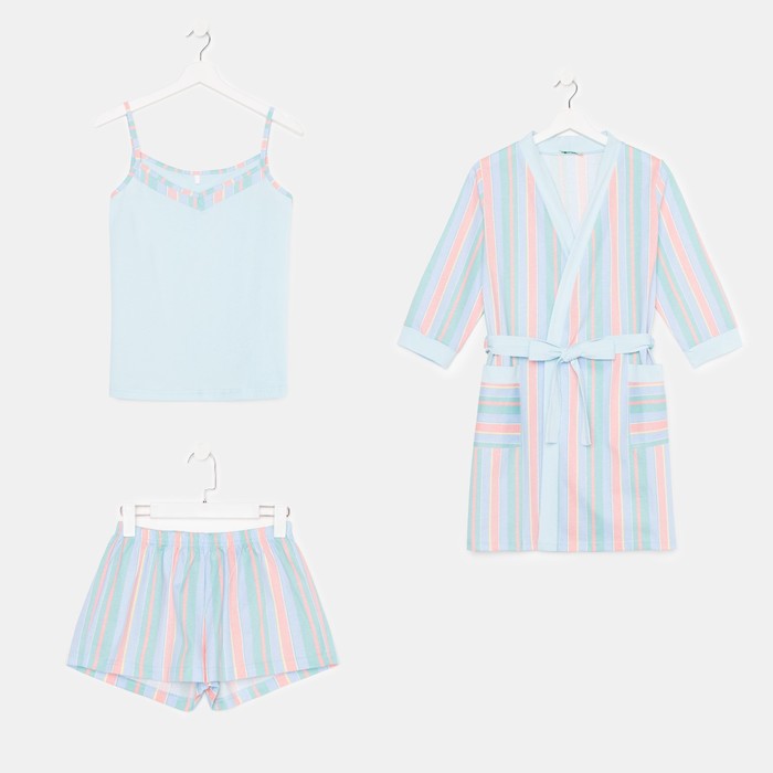 Костюм женский (халат, майка, шорты) цвет голубой, размер 48
Костюм женский (халат, майка, шорты) цвет голубой, размер 48