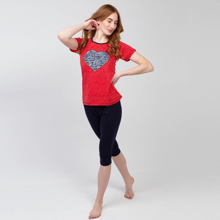 Комплект женский (футболка, бриджи), цвет красный/тёмно-синий, размер 46
Комплект женский (футболка, бриджи), цвет красный/тёмно-синий, размер 46