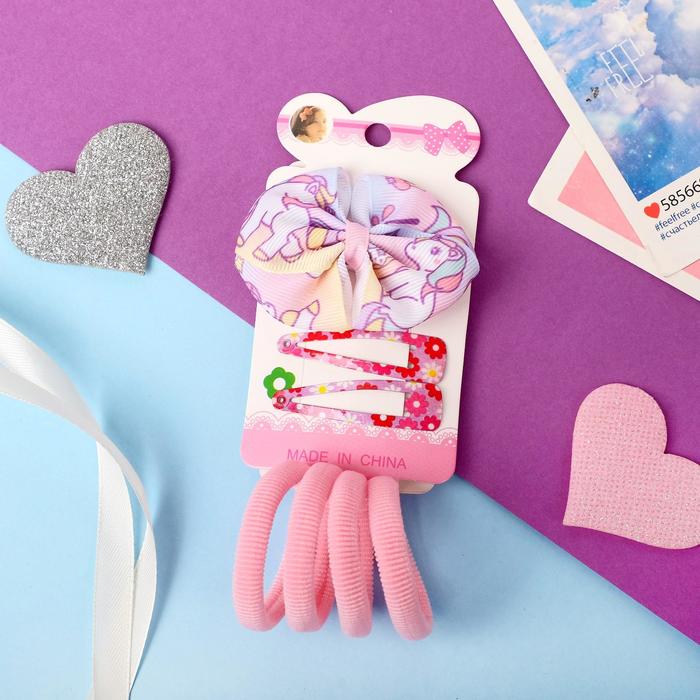 Набор для волос "Марта" (4 резинки, 1 зажим, 2 невидимки) единорожки, розовый
Набор для волос "Марта" (4 резинки, 1 зажим, 2 невидимки) единорожки, розовый