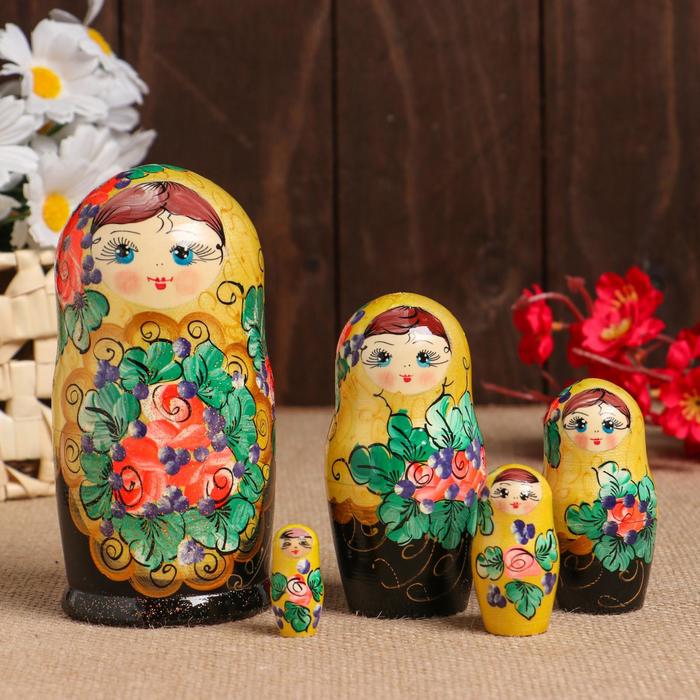 Матрёшка "Золотые лепестки" жёлтая, 5 кукольная
Матрёшка "Золотые лепестки" жёлтая, 5 кукольная