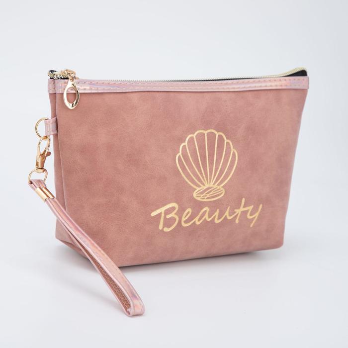 фото Косметичка дорожная, отдел на молнии, с ручкой, цвет пудра