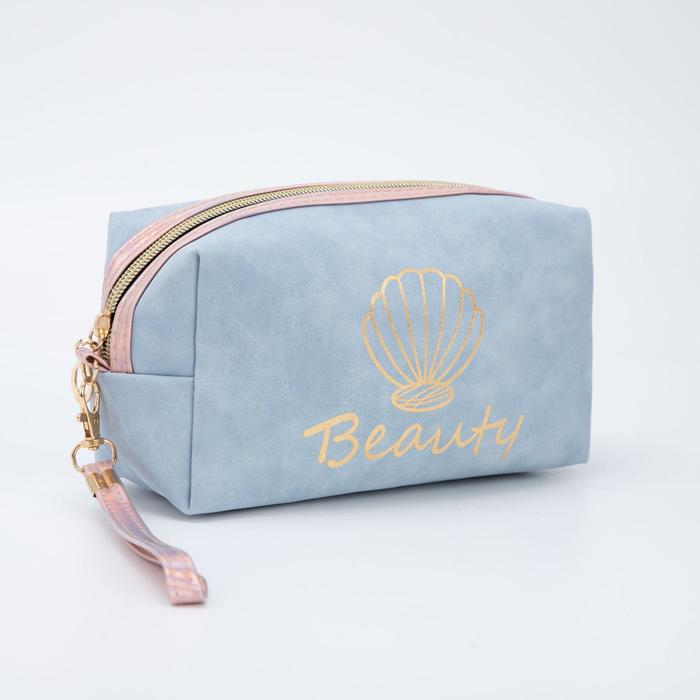 фото Косметичка, отдел на молнии, с ручкой, цвет голубой