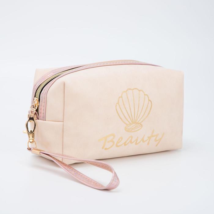 фото Косметичка, отдел на молнии, с ручкой, цвет бежевый
