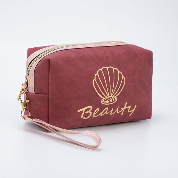 фото Косметичка, отдел на молнии, с ручкой, цвет бордовый