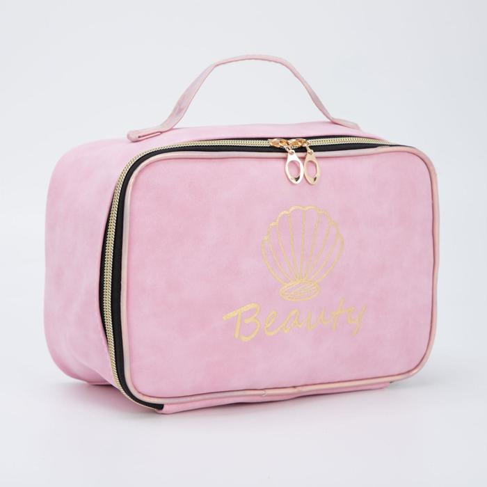 фото Косметичка-сундучок, отдел на молнии, с ручкой, цвет розовый
