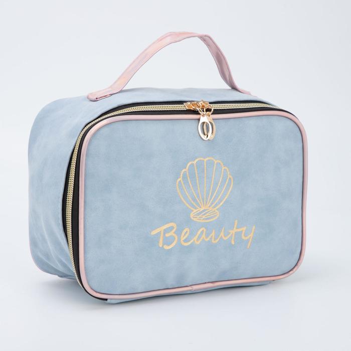 фото Косметичка-сундучок, отдел на молнии, с ручкой, цвет голубой