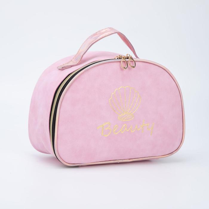 фото Косметичка-сундучок, отдел на молнии, с ручкой, цвет розовый