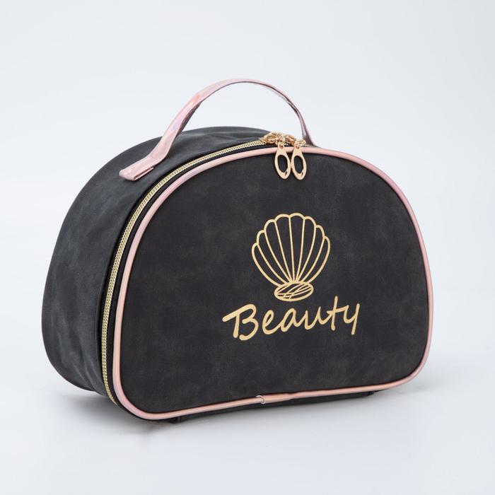 фото Косметичка-сундучок, отдел на молнии, с ручкой, цвет чёрный