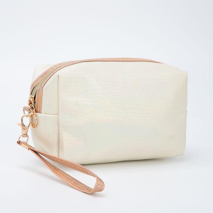 фото Косметичка дорожная, отдел на молнии, с ручкой, цвет золотистый