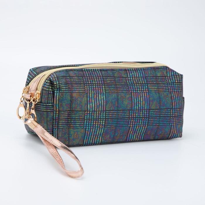 Косметичка, 2 отдела на молнии, с ручкой, цвет чёрный 
Косметичка, 2 отдела на молнии, с ручкой, цвет чёрный