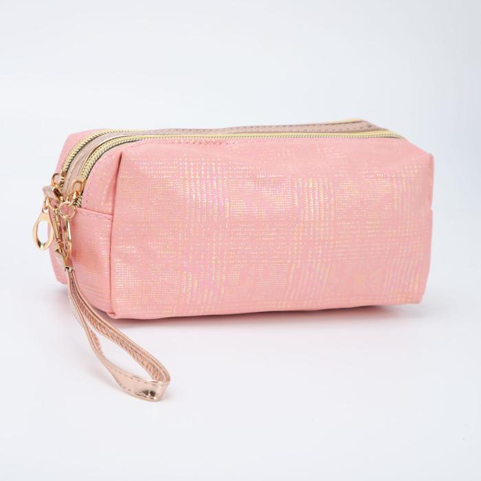 фото Косметичка, 2 отдела на молнии, с ручкой, цвет розовый